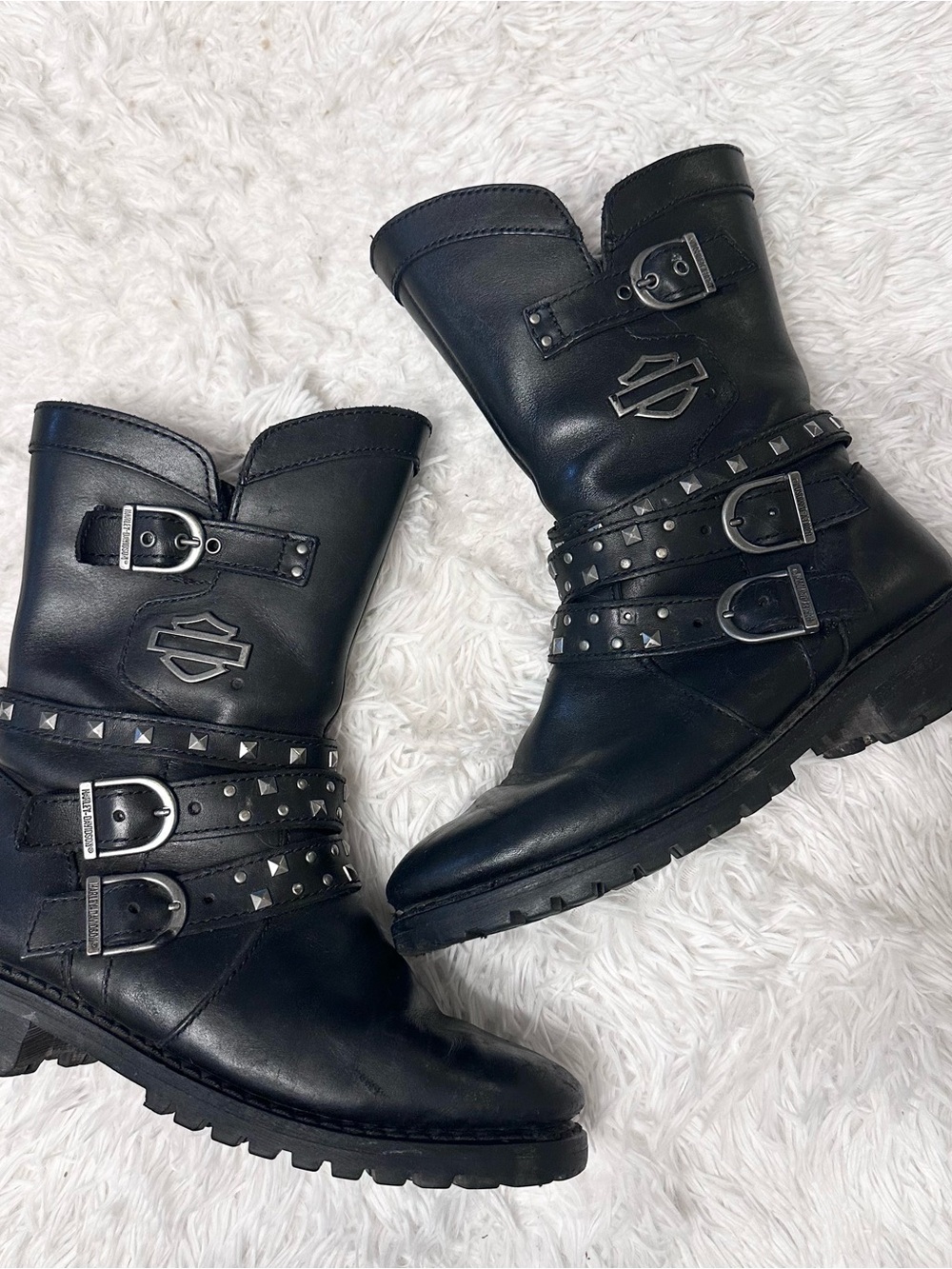 Harley-Davidson Black Studded Buckle Motorcycle Boots - Women's